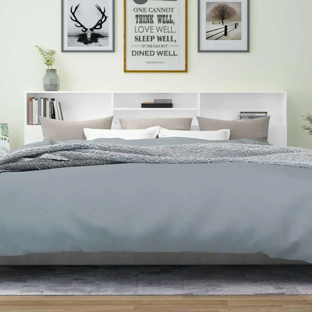 White Headboard Cabinet for Bedroom Storage