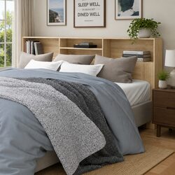 Brown Wall-Mounted Headboard Cabinet for Bedroom Storage
