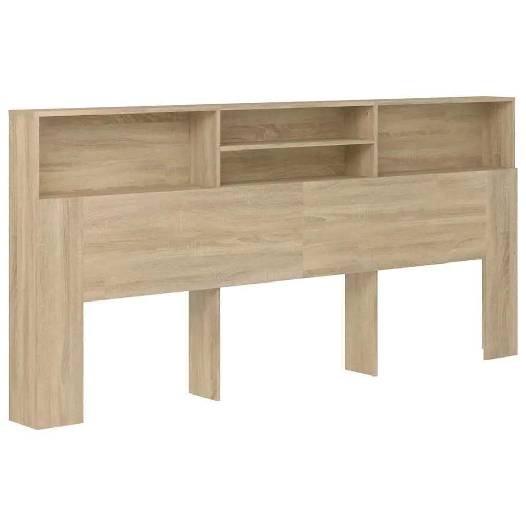 Headboard Cabinet Brown 220cm Wall-Mounted Engineered Wood Bedroom Storage