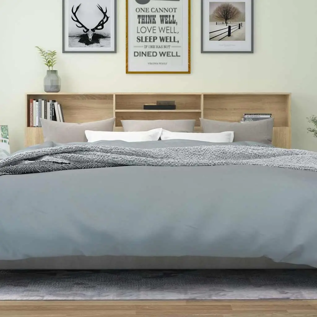 Headboard Cabinet Brown 220cm Wall-Mounted Engineered Wood Bedroom Storage