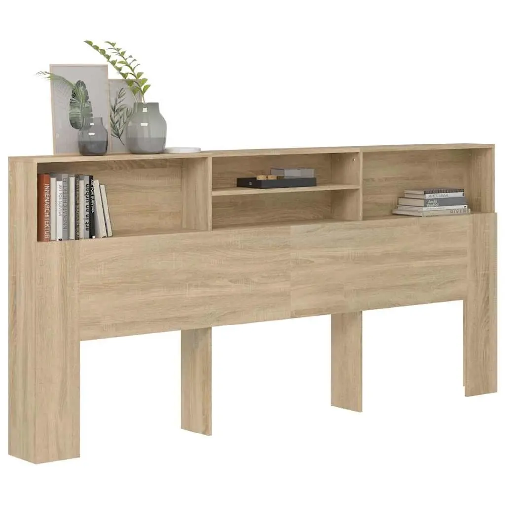 Headboard Cabinet Brown 220cm Wall-Mounted Engineered Wood Bedroom Storage