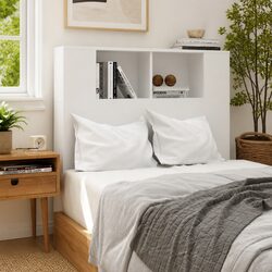 Inviting White Headboard Cabinet with Storage Compartments