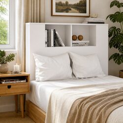 Elegant White High Gloss Headboard Cabinet 100cm
