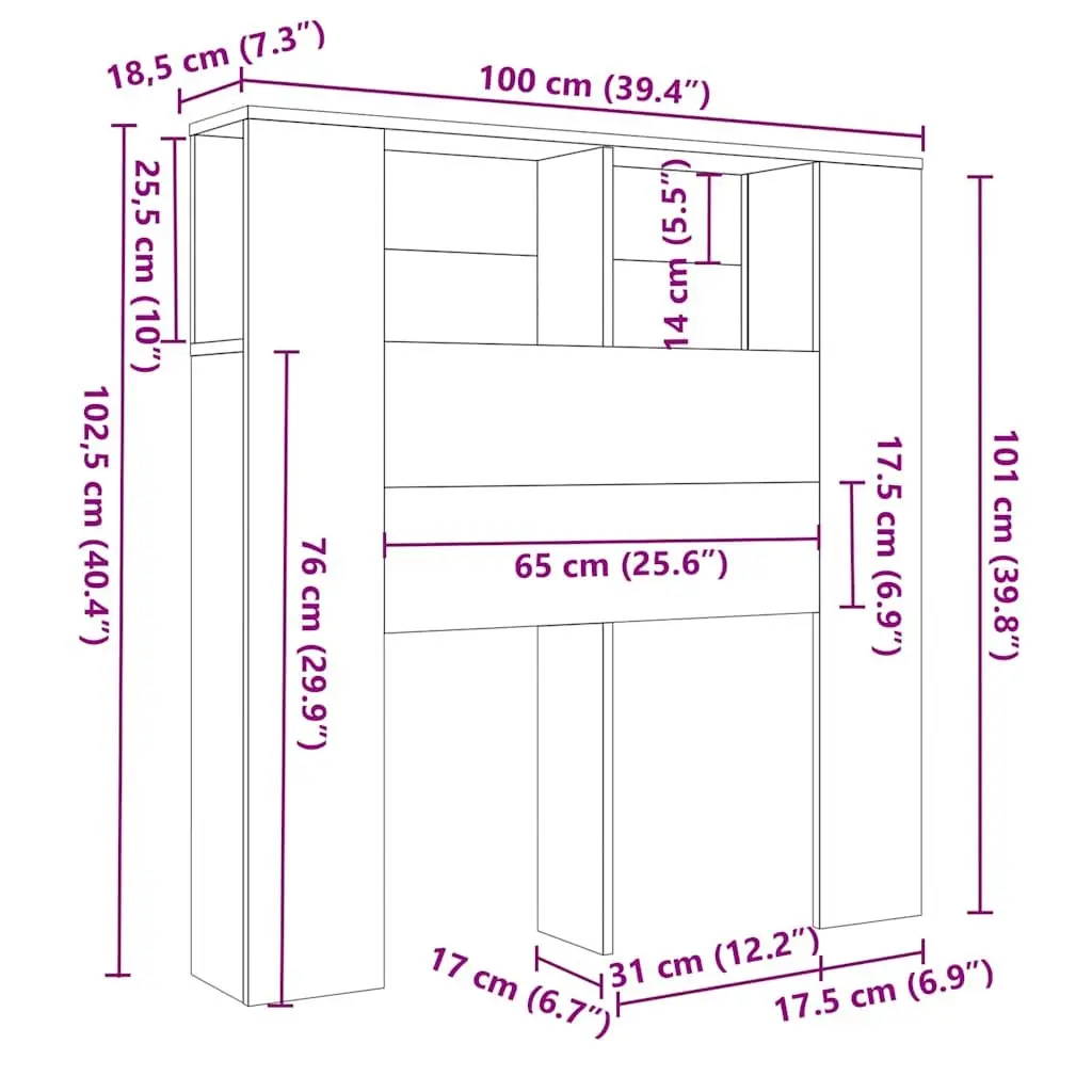 White High Gloss Headboard Cabinet 100cm
