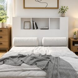 Wall-Mounted White Headboard Cabinet for Bedroom Storage