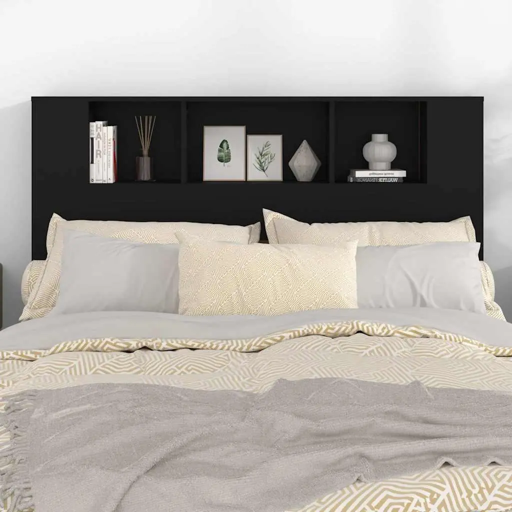 Black Wall-Mounted Headboard Cabinet 140cm