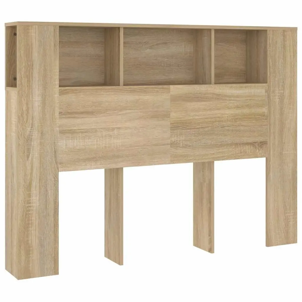 Brown Oak Wall-Mounted Headboard Storage Bookcase 140cm