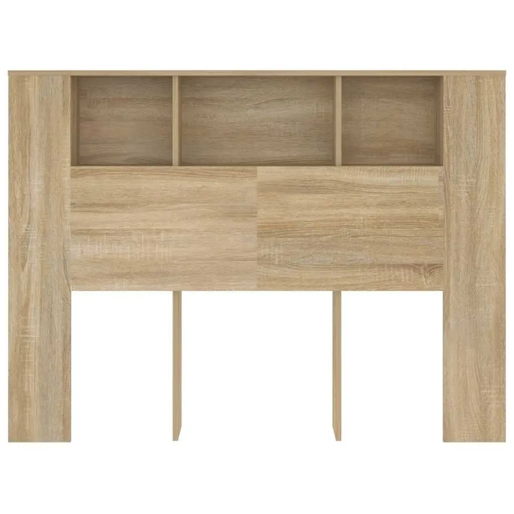 Brown Oak Wall-Mounted Headboard Storage Bookcase 140cm