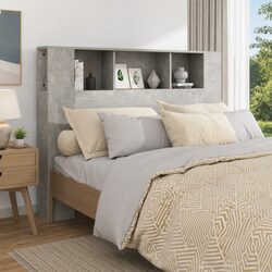 Grey Wall-Mounted Headboard Cabinet with Storage
