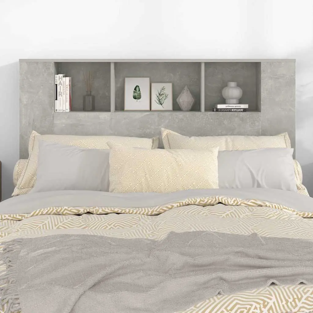 Grey Wall-Mounted Headboard Cabinet with Storage