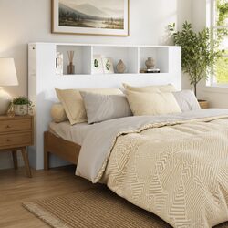White Wall-Mounted Headboard Cabinet for Bedroom Storage