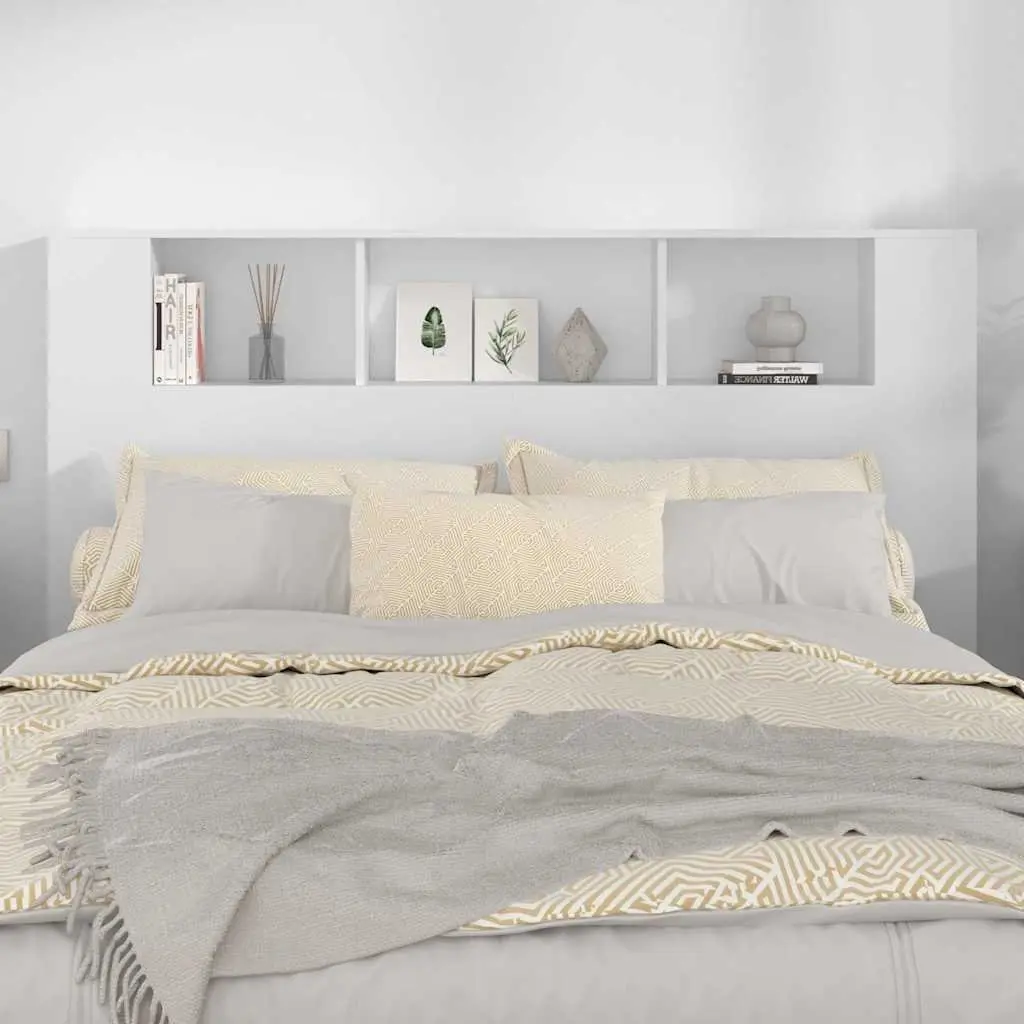 White Wall-Mounted Headboard Cabinet for Bedroom Storage