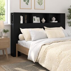 Wall-Mounted Headboard Cabinet in Black 160cm