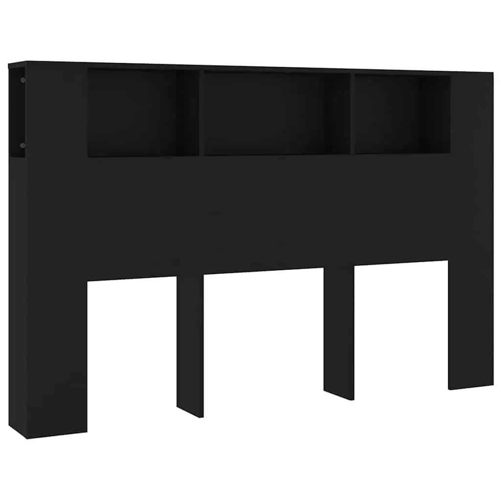 Headboard Cabinet Black 160cm Wall-Mounted Engineered Wood Bedroom Storage Bookcase