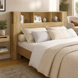 Warm Brown Headboard Cabinet for Bedroom Storage