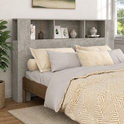 Grey Wall-Mounted Headboard Cabinet with Storage