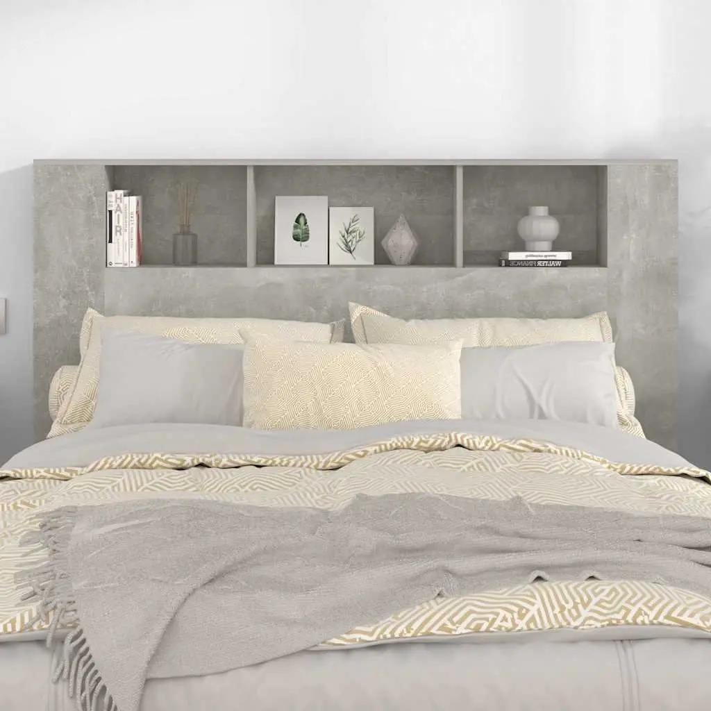 Grey Wall-Mounted Headboard Cabinet with Storage