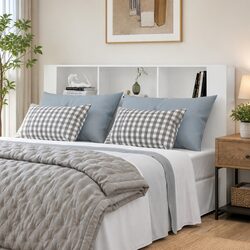 White Wall-Mounted Headboard Cabinet for Bedrooms