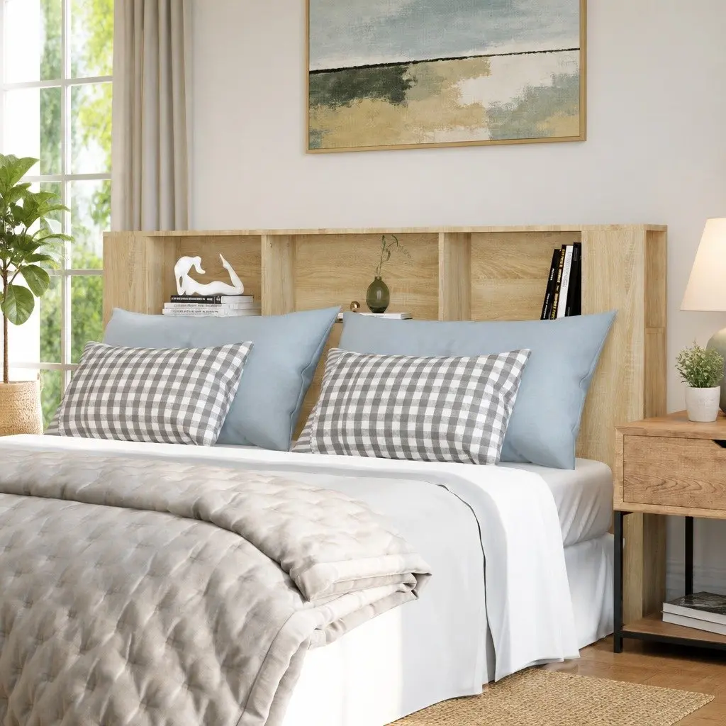 Brown Wall-Mounted Headboard Cabinet with Storage