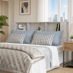 Grey Wall-Mounted Headboard Cabinet for Bedroom Storage