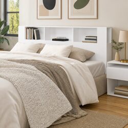 White Headboard Cabinet 200cm Wall Storage Unit
