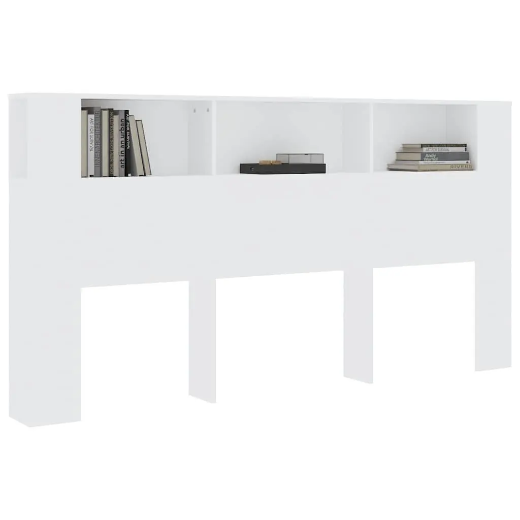 White Headboard Cabinet 200cm Wall Storage Unit