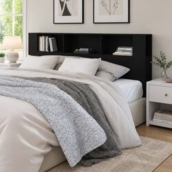 Black Wall-Mount Headboard Cabinet with Storage