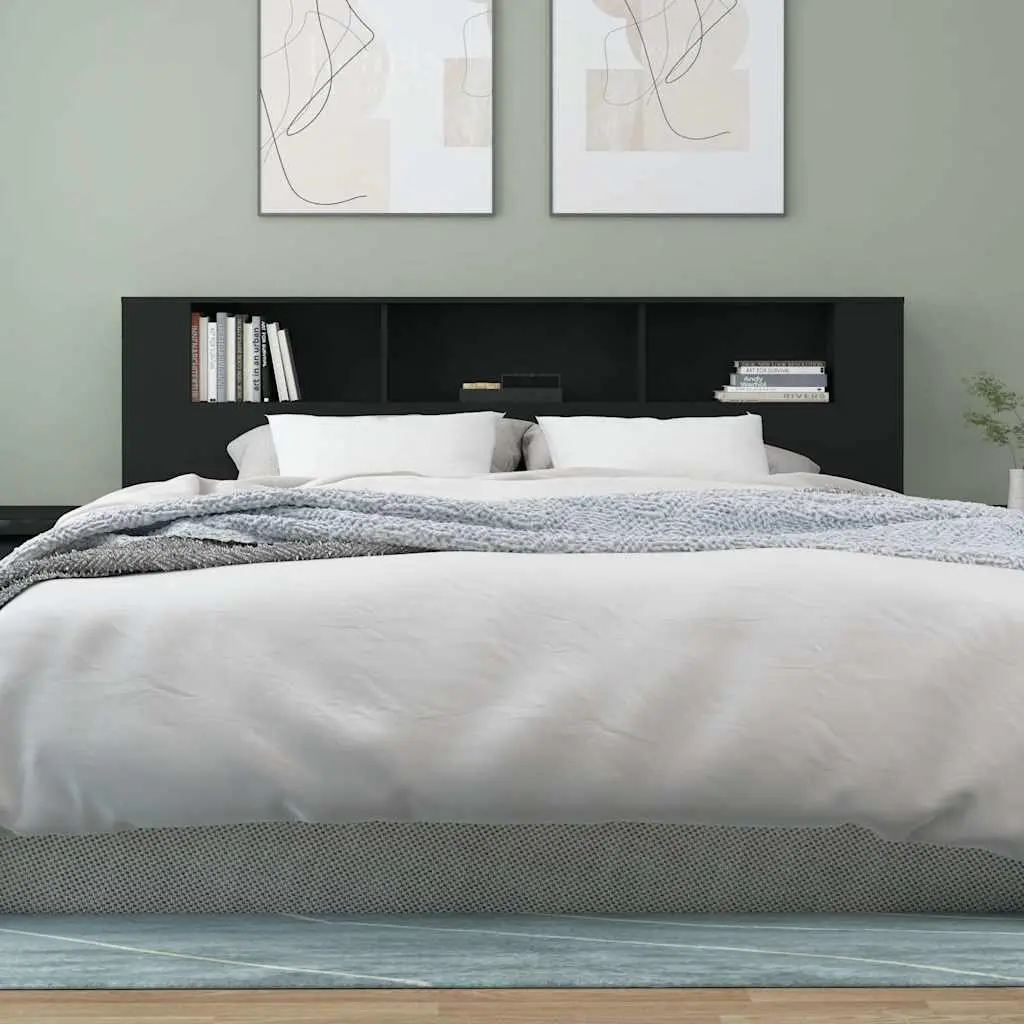 Black Wall-Mount Headboard Cabinet with Storage