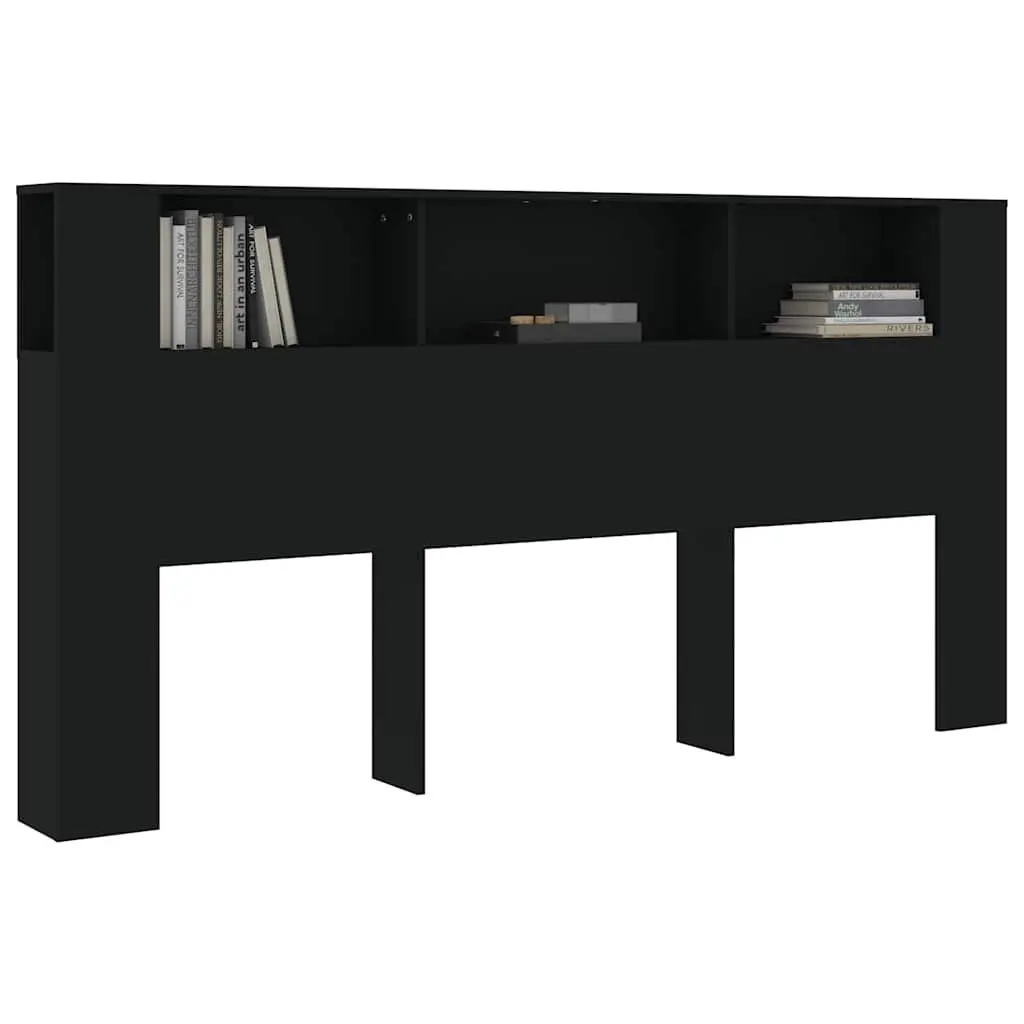 Black Wall-Mount Headboard Cabinet with Storage