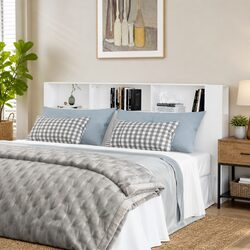White Headboard Cabinet 220cm for Bedroom Storage