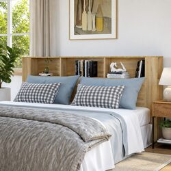 Brown Headboard Cabinet with Storage Compartments 220cm