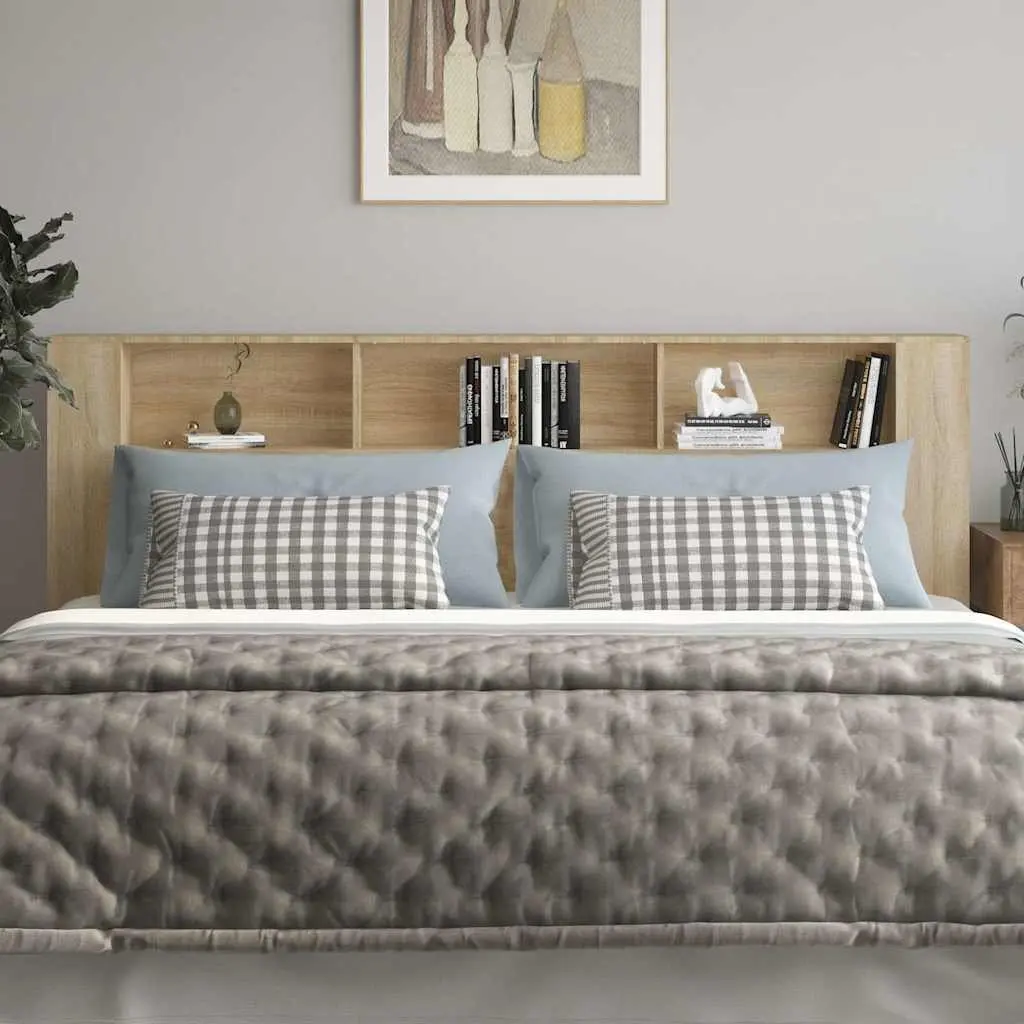 Headboard Cabinet 220cm Storage Compartments Bedroom Furniture Wall Mount Brown
