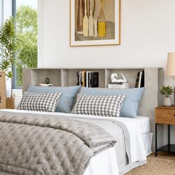 Grey Headboard Cabinet 220cm for Bedroom Storage
