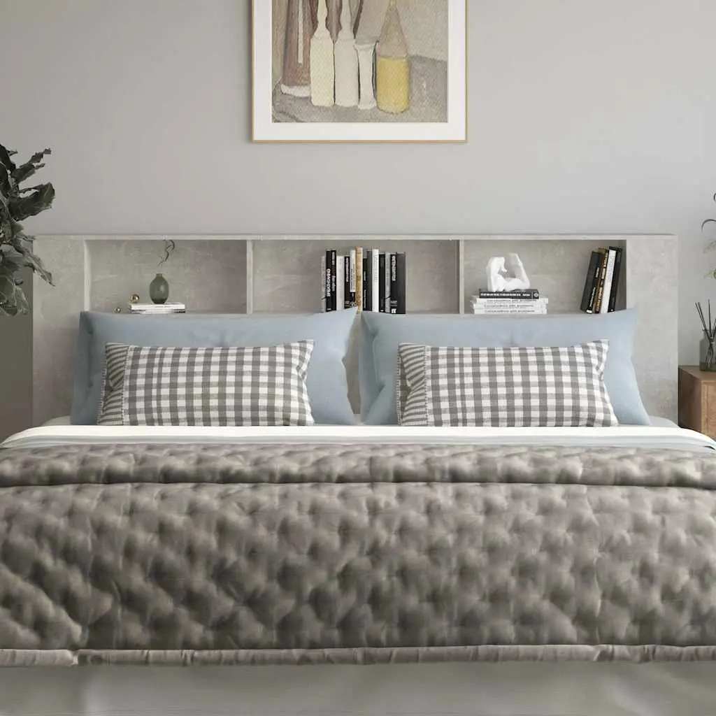 Headboard Cabinet Grey 220cm Engineered Wood Wall-Mounted Storage Bedroom Furniture Organiser