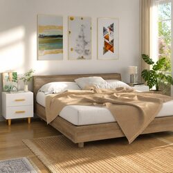 Scandinavian White Bedside Table with 2 Drawers