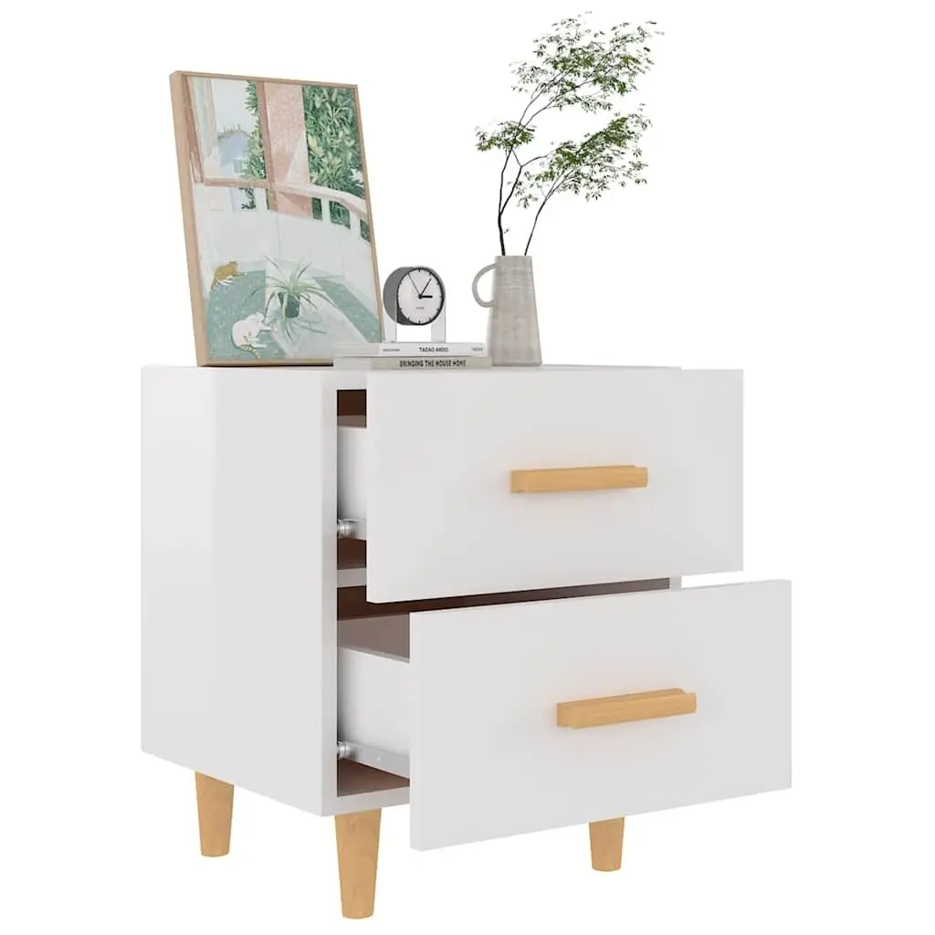 Bedside Tables 2 pcs High Gloss White Nightstand Bed Cabinets Storage Drawers