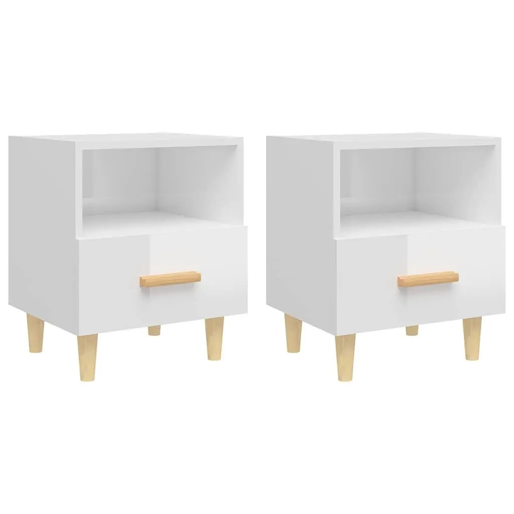 Bedside Cabinet 2 Pieces White Scandinavian Design Storage Compartment Drawer