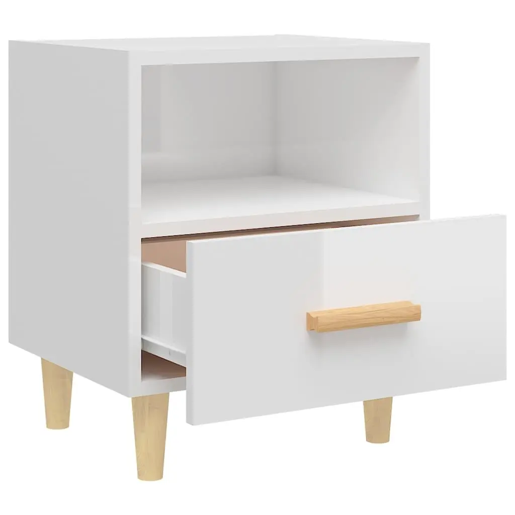 Bedside Cabinet 2 Pieces White Scandinavian Design Storage Compartment Drawer