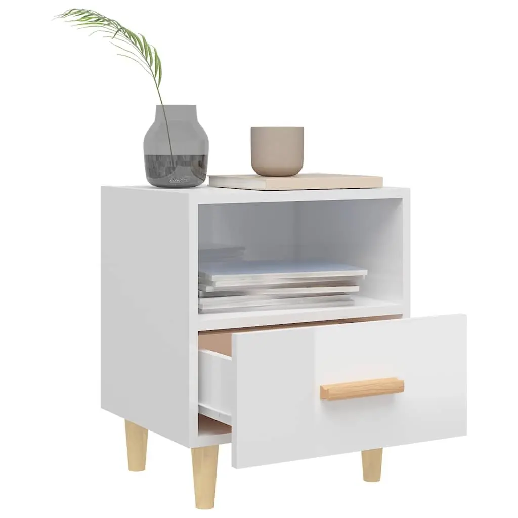 Bedside Cabinet 2 Pieces White Scandinavian Design Storage Compartment Drawer