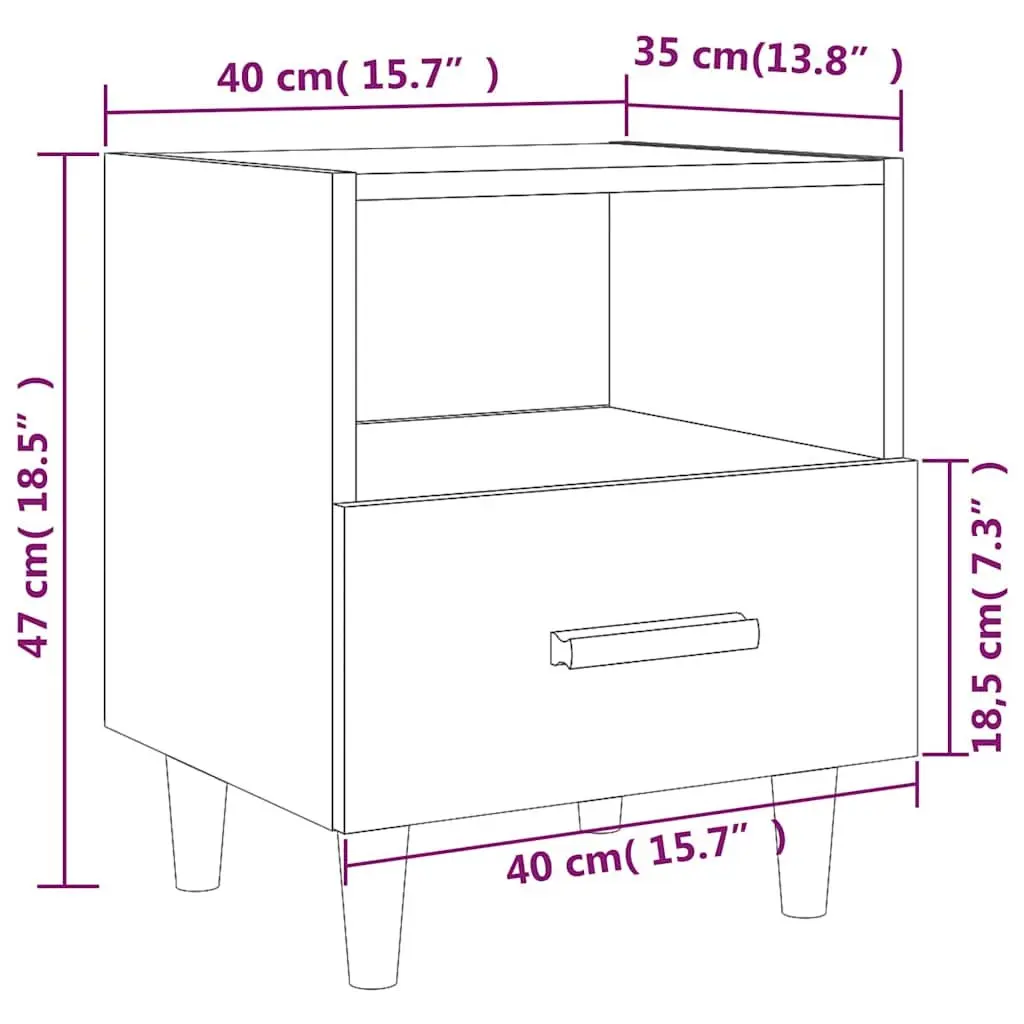 Bedside Cabinet 2 Pieces White Scandinavian Design Storage Compartment Drawer