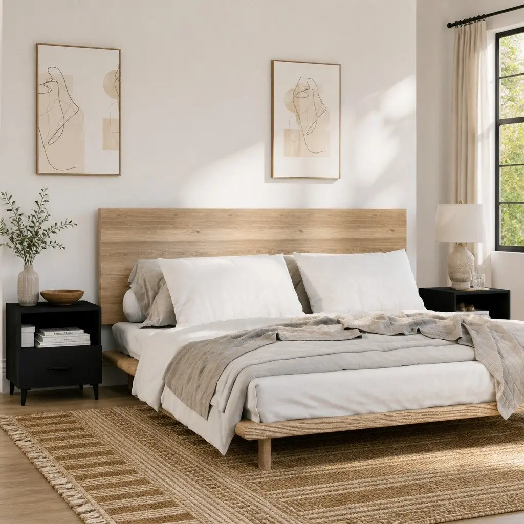 Black Bedside Cabinets 2 pcs with Storage Drawer and Shelf