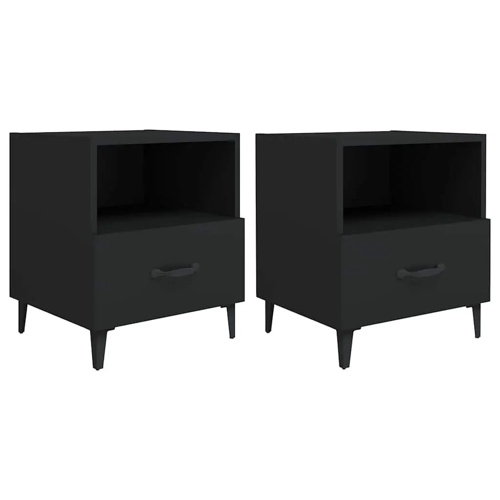 Black Bedside Cabinets 2 pcs with Storage Drawer and Shelf