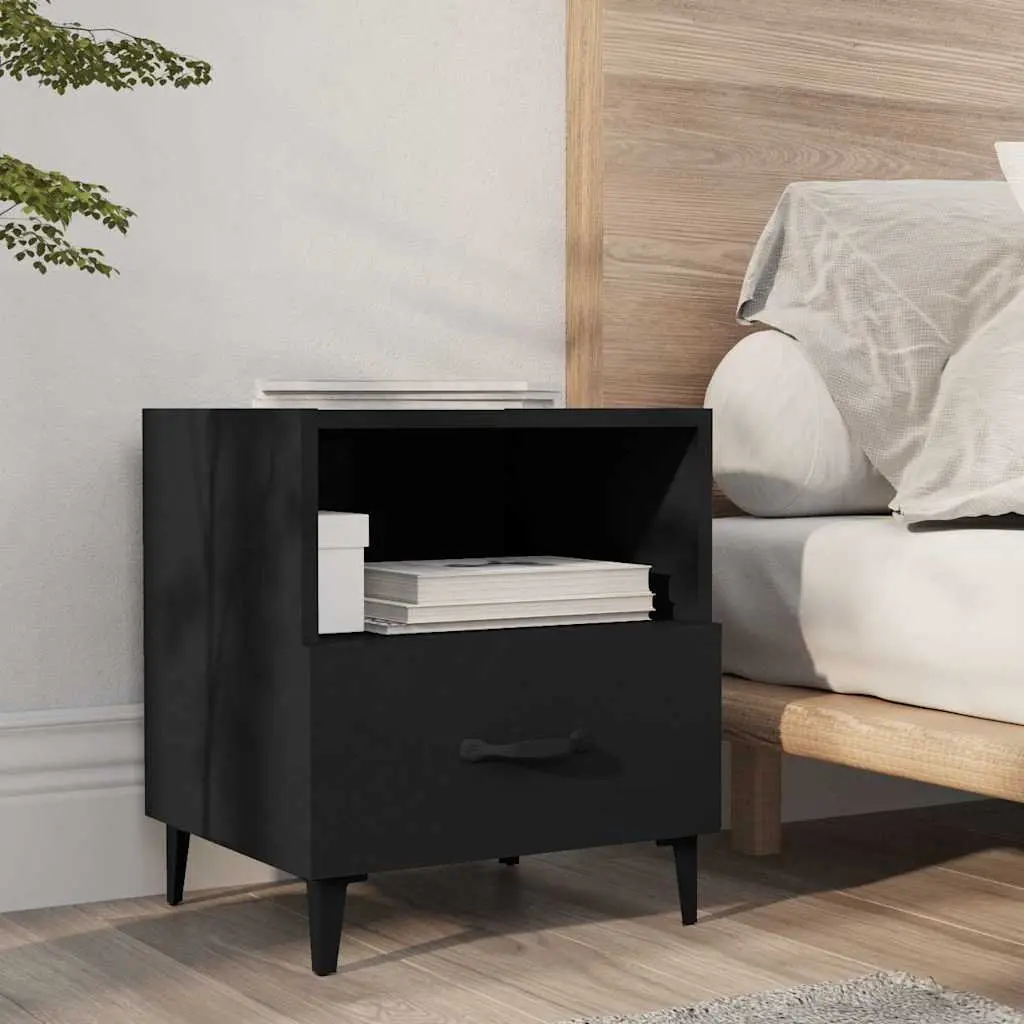Black Bedside Cabinets 2 pcs with Storage Drawer and Shelf