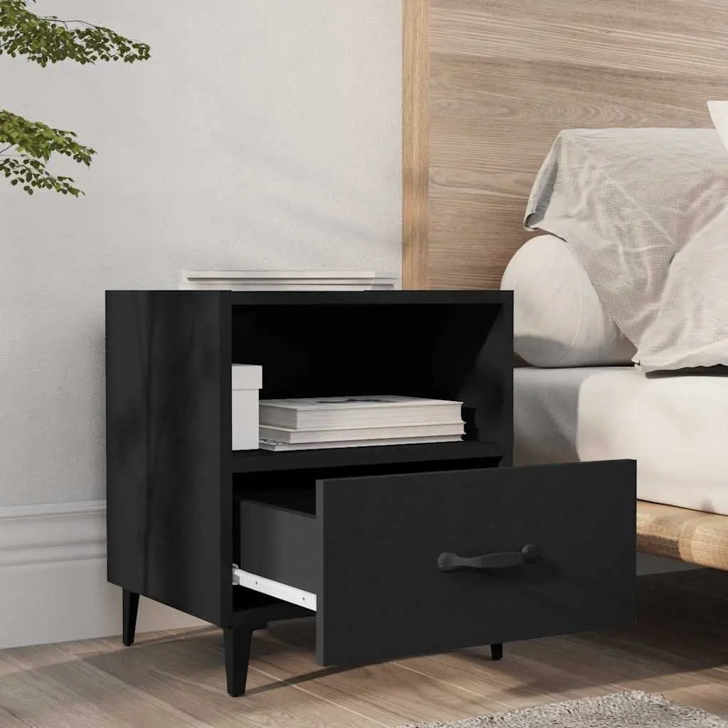 Black Bedside Cabinets 2 pcs with Storage Drawer and Shelf