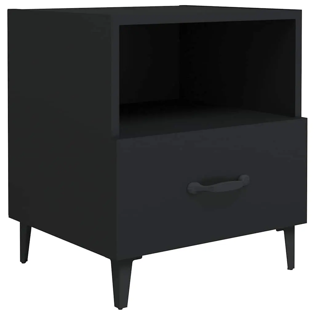 Black Bedside Cabinets 2 pcs with Storage Drawer and Shelf