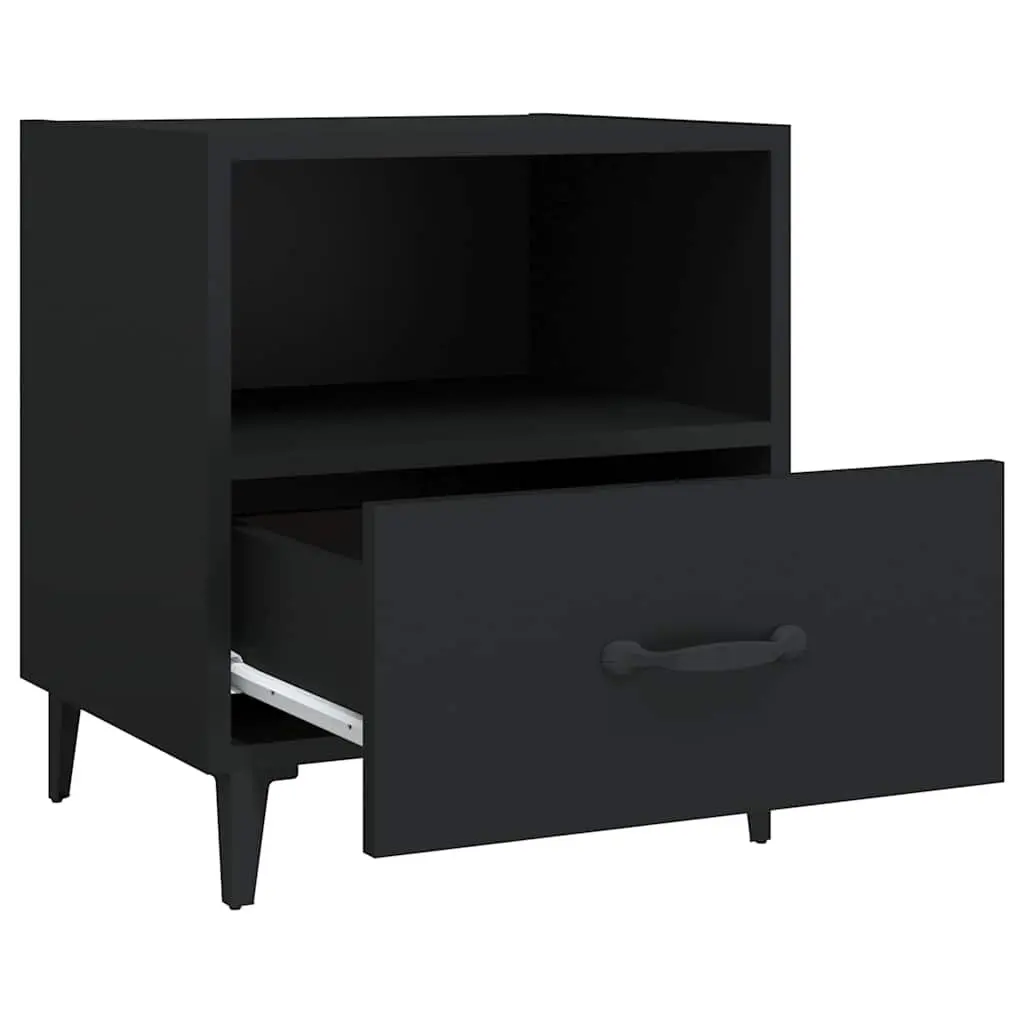 Black Bedside Cabinets 2 pcs with Storage Drawer and Shelf