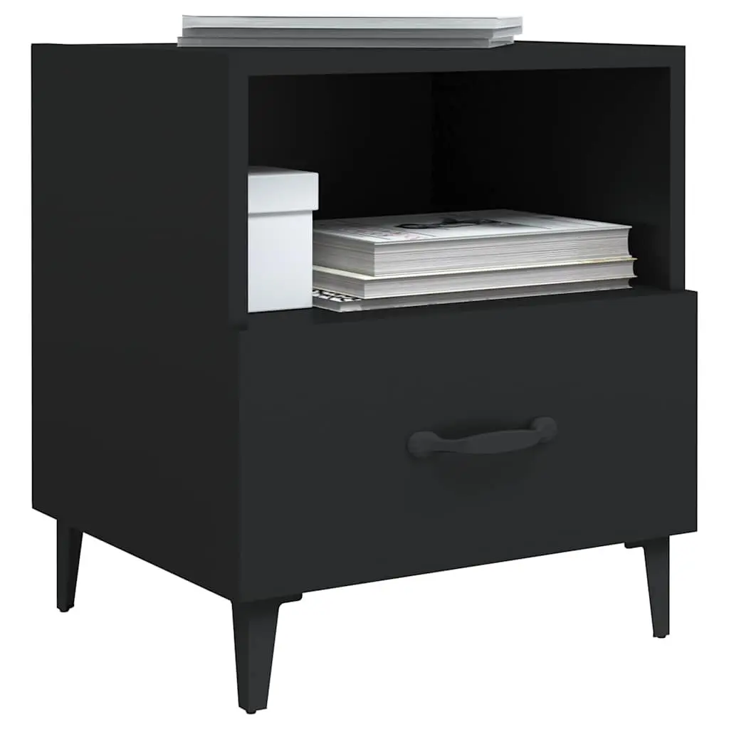 Black Bedside Cabinets 2 pcs with Storage Drawer and Shelf