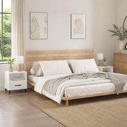 Elegant High Gloss White Bedside Cabinets - Set of 2