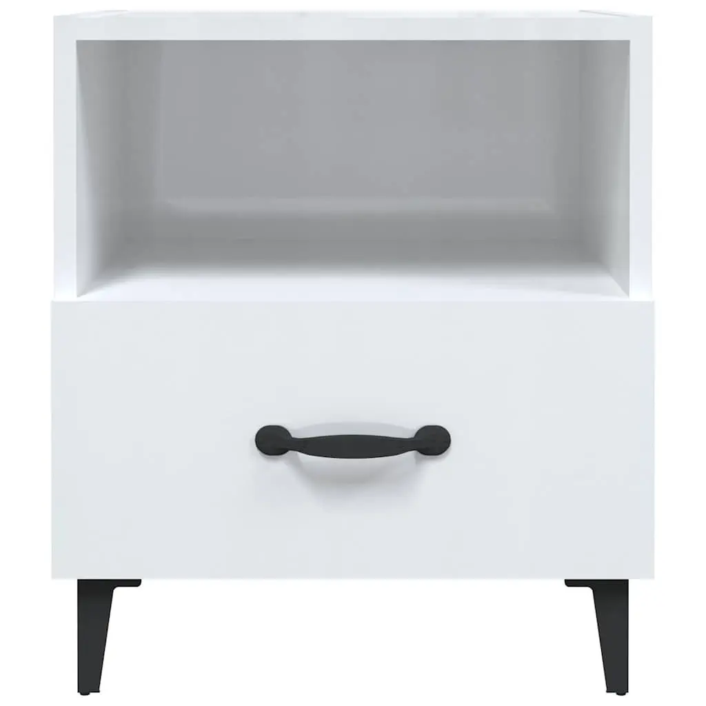 Bedside Cabinets High Gloss White 2 Piece Engineered Wood Nightstand with Drawer and Shelf