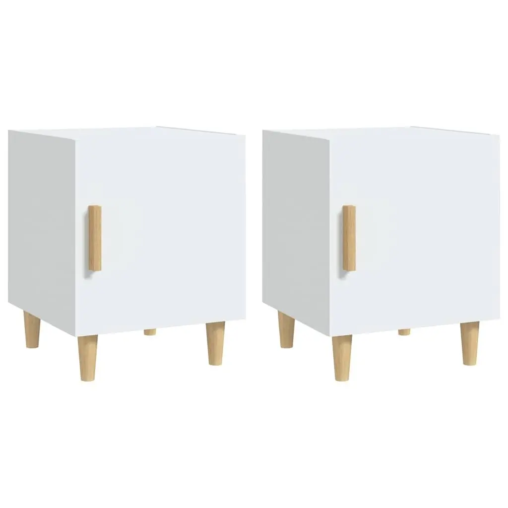 White Bedside Table Engineered Wood Storage Nightstand 2 Piece with Single Door